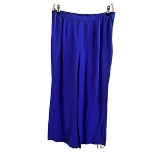 Vintage Silk Pull On Pants Womens L Royal Blue Size Zip Rhinestone Stretch Waist